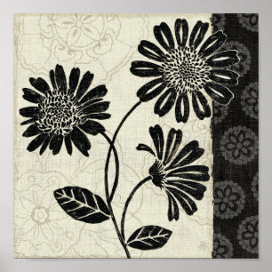 Contemporary Florals in Black and White Poster