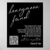 Contemporary Honeymoon Fund QR Code Black Sign Poster (Vorne)