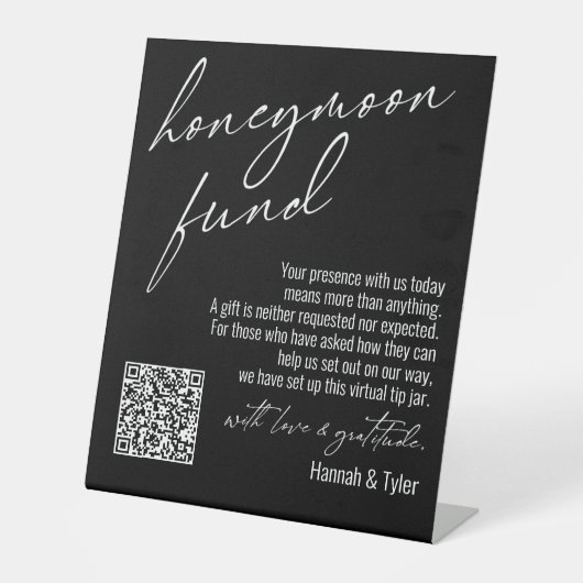 Contemporary Honeymoon Fund QR Code Black Sockelschild (Vorderseite)
