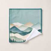 Contemporary Landscape Mountain Range Evergreens Badhandtuch Set (Waschlappen)
