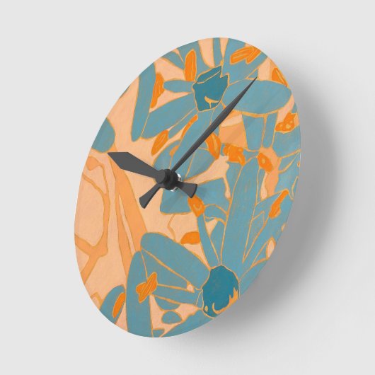 Contemporary Leaf Design in Peach bdge Runde Wanduhr (Winkel)