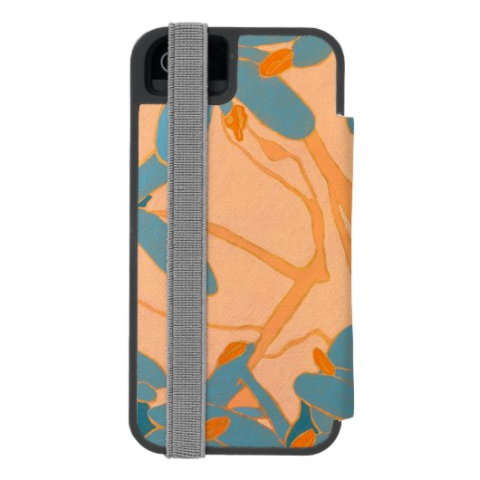 Contemporary Leaf Design in Peach Incipio iPhone Geldbeutel-Hülle (Folio Rückseite)