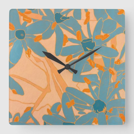 Contemporary Leaf Design in Peach Quadratische Wanduhr (Vorderseite)