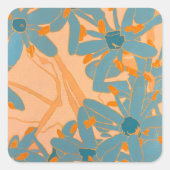 Contemporary Leaf Design in Peach Quadratischer Aufkleber (Vorderseite)