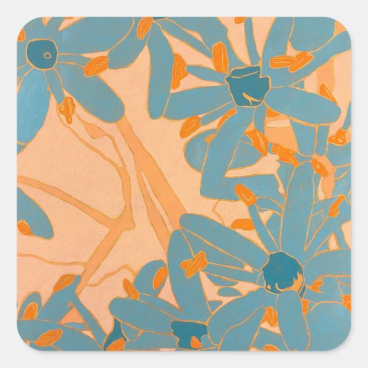 Contemporary Leaf Design in Peach Quadratischer Aufkleber (Vorderseite)