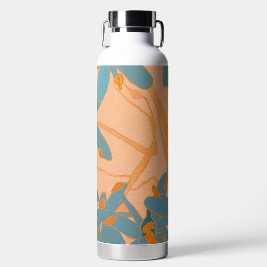 Contemporary Leaf Design in Peach  Trinkflasche (Vorderseite)
