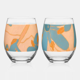 Contemporary Leaf Design in Peach  Weinglas Ohne Stiel