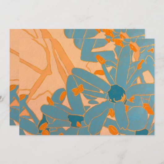 Contemporary Leaf Design Peach Mitteilungskarte (Vorne/Hinten)