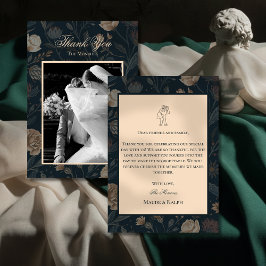 Contemporary Modern Black Floral Thank You Card Dankeskarte