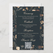 Contemporary Modern Black Floral Wedding Einladung (Rückseite)