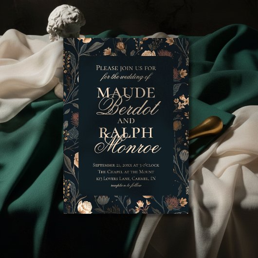 Contemporary Modern Black Floral Wedding Einladung