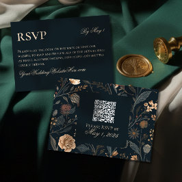 Contemporary Modern Black Floral Wedding RSVP Karte