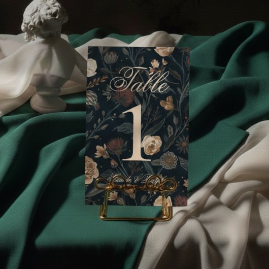 Contemporary Modern Black Floral Wedding Tischnummer