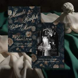 Contemporary Modern Photo Black Floral Wedding Save The Date