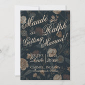 Contemporary Modern Photo Black Floral Wedding Save The Date (Vorderseite)