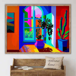 Contemporary Painting of Window Landscape _ Vintag Poster