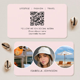 Contemporary Profile Photos QR Code Blush Pink Visitenkarte