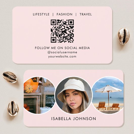 Contemporary Profile Photos QR Code Blush Pink Visitenkarte