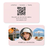 Contemporary Profile Photos QR Code Blush Pink Visitenkarte