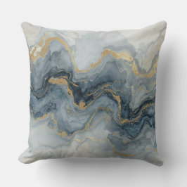 Contemporary Smoky Blue Gray Gold White Abstract  Kissen