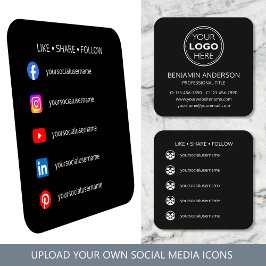 Contemporary Social Media Logo Black White Modern Quadratische Visitenkarte