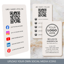 Contemporary Social Media Logo QR Code Off-White Visitenkarte