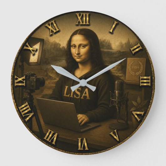 Content Creator Funny Mona Lisa YouTuber Gift Große Wanduhr (Vorderseite)