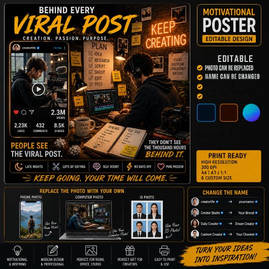Content Creator Motivationsposter | Bearbeitbares Poster