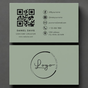 Content Creator Sage Green Logo QR Code Visitenkarte
