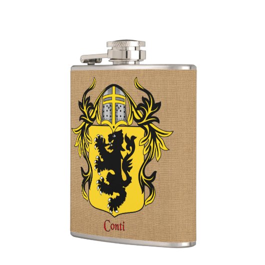 Conti Heraldischer Schild mit Helm und Mantle Flachmann (Links)