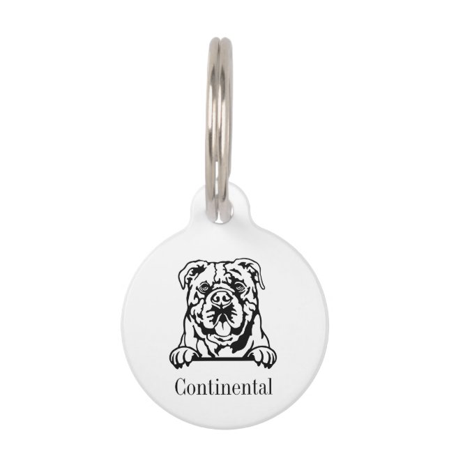 Continental Bulldog personalisierter Name Haustiermarke (Vorderseite)