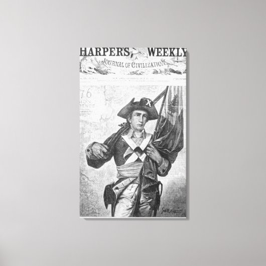 Continental Soldier mit einer Moschusenflagge Leinwanddruck (Vorderseite)