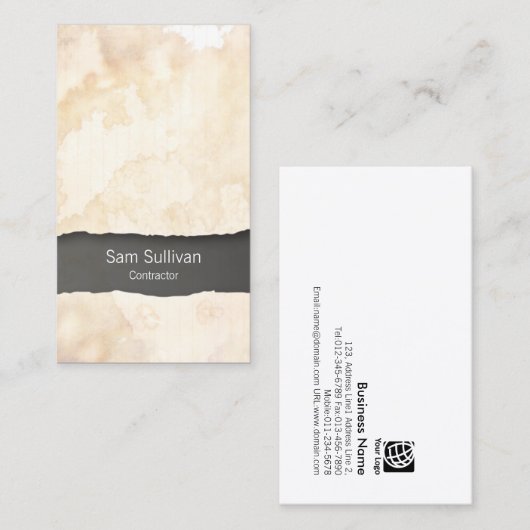 Contractor Bold Grunge Texture Business Card Visitenkarte (Vorne/Hinten)