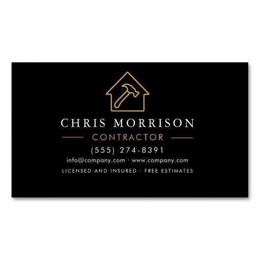 Contractor Business Card Magnet Black Gold Design (Vorderseite)
