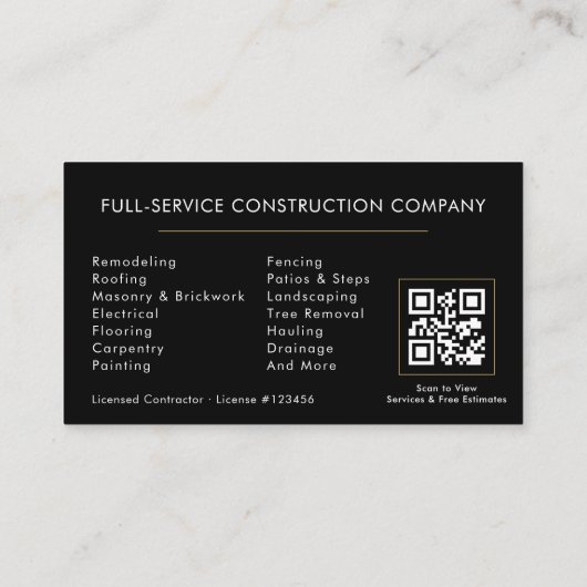 Contractor & Handyman QR Code Visitenkarte (Rückseite)