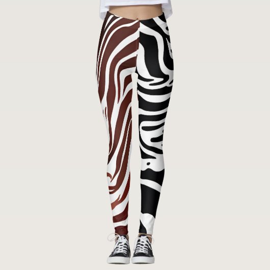 Contrasting Black White Brown Checkered Leggings (Vorderseite)
