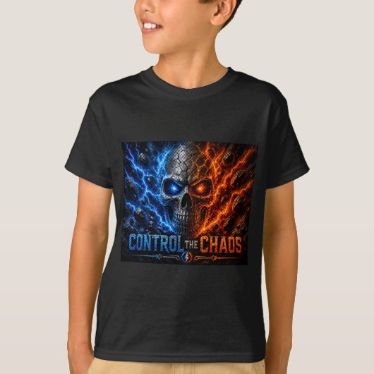 Control the Chaos Skull – Fire & Ice Split Face | T-Shirt (Vorderseite)