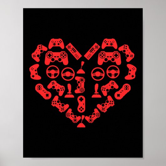 Controller Heart Valentinstag Cool Gaming Gamer Poster (Vorne)