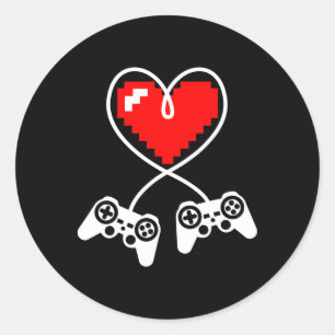 Controller Heart Video Gamer Valentinstag Gamin Runder Aufkleber