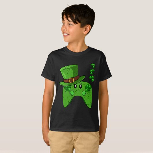 Controller Kleeblatt St Patricks Day Gaming Gamer T-Shirt (Vorne ganz)