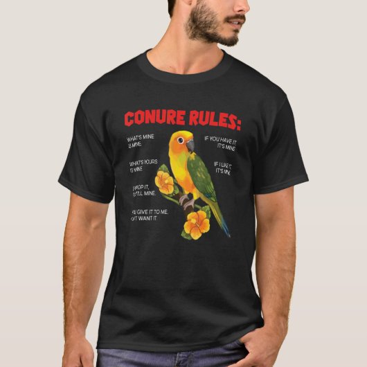 Conure Rules ConureEigentümer-Vogelbeobachtung T-Shirt (Vorderseite)
