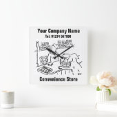 Convenience Store-Cartoon Quadratische Wanduhr (Zuhause)