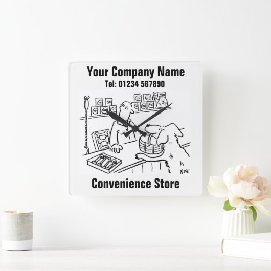 Convenience Store-Cartoon Quadratische Wanduhr (Zuhause)