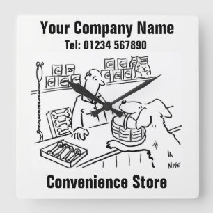 Convenience Store-Cartoon Quadratische Wanduhr