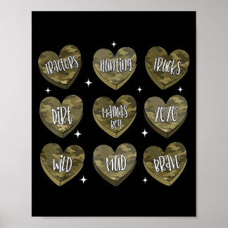Conversation Hearts Camo Valentine's Day Men Boys  Poster
