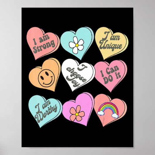 Conversation Hearts Groovy Valentines Day Cute Tea Poster (Vorne)
