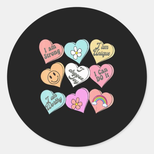 Conversation Hearts Groovy Valentines Day Cute Tea Runder Aufkleber (Vorderseite)