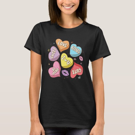 Conversation Hearts Valentines XOXO Retro Groovy F T-Shirt (Vorderseite)