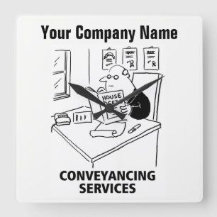 Conveyancing Services Cartoon Clock Quadratische Wanduhr