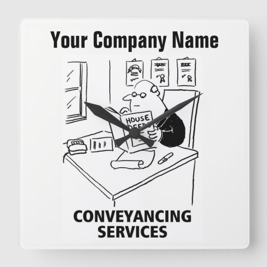 Conveyancing Services Cartoon Clock Quadratische Wanduhr (Vorderseite)